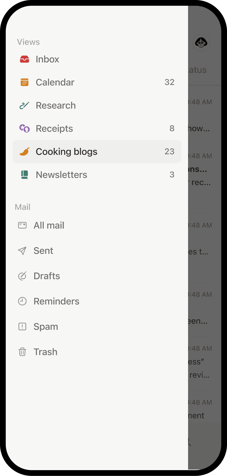 A screenshot of Notion Mail on mobile