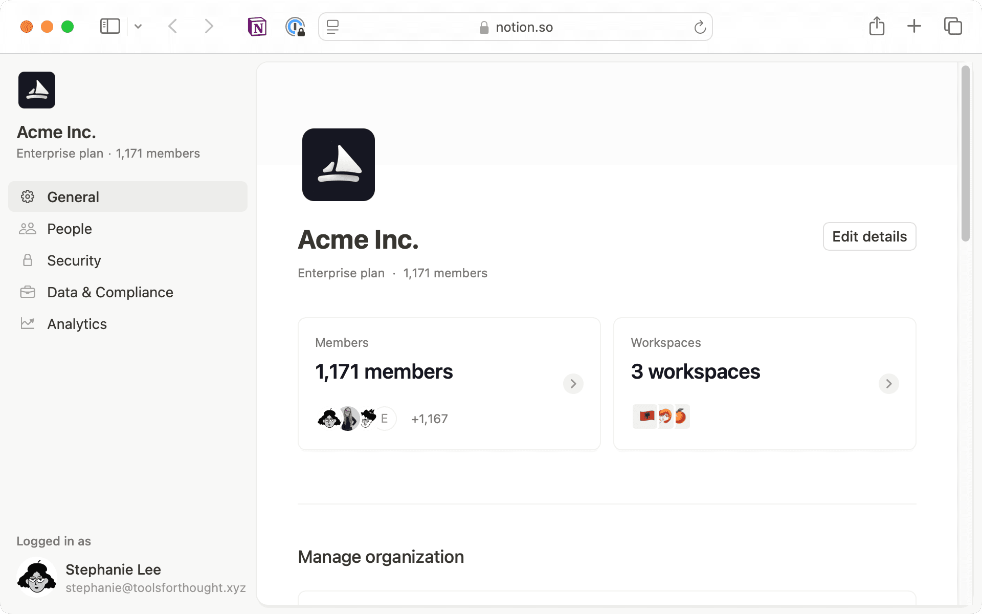 Manage your organization from the general settings to configure SCIM provisioning and SAML SSO settings.